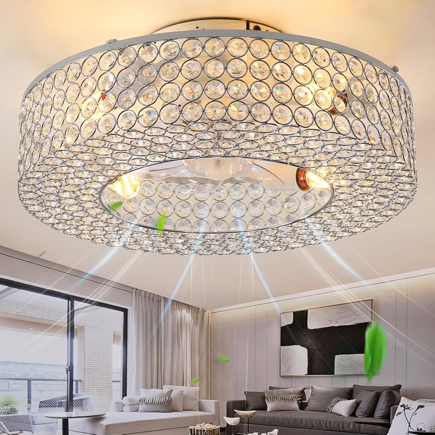 ✨ Souchan✨ MeZeYo 19.6'' Modern Luxury Enclosed Crystal Ceiling Fans